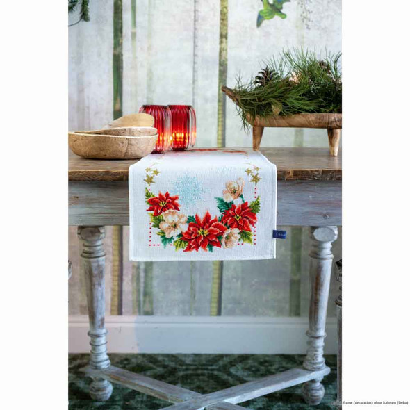 Vervaco | Table Runner Cross Stitch Kit | Christmas Flowers - Main Image