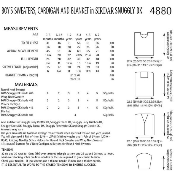 Boy's Sweaters, Cardigan and Blanket Knitting Pattern | Sirdar Snuggly DK 4880 | Digital Download - Pattern Table