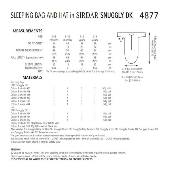 Children/Baby Sleeping Bag and Hat Knitting Pattern | Sirdar Snuggly DK 4877 | Digital Download - Pattern Table