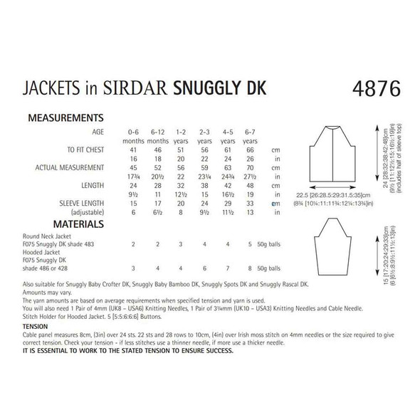 Children/Baby Boy's Jackets Knitting Pattern | Sirdar Snuggly DK 4876 | Digital Download - Pattern Table