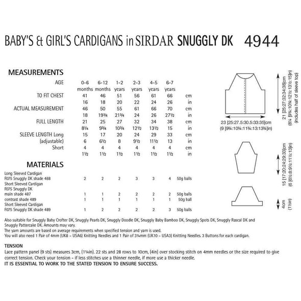 Girl's Cardigans Knitting Pattern | Sirdar Snuggly DK 4944 | Digital Download - Pattern Table