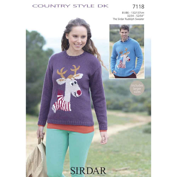 Reindeer Sweater Knitting Pattern | Sirdar Country Style DK 7118 | Digital Download - Main Image