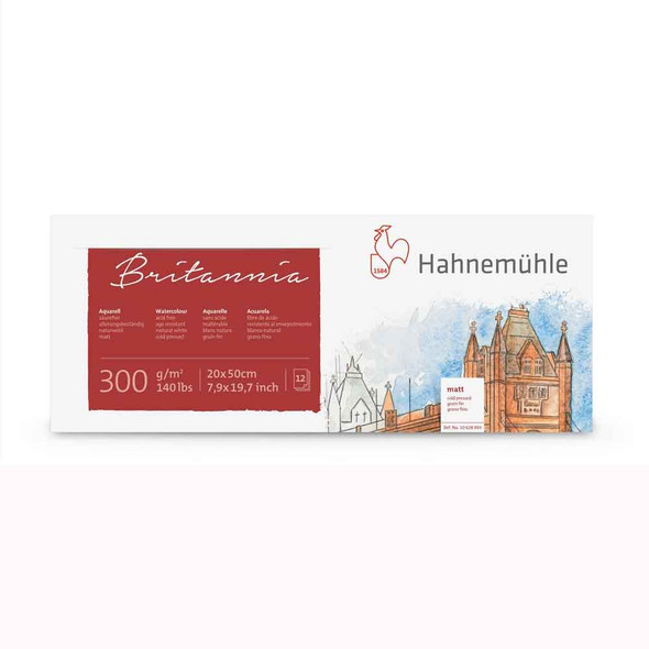 Hahnemuhle Britannia Watercolour Block | 300gsm 12 Sheets | Cold Pressed | 20x50cm