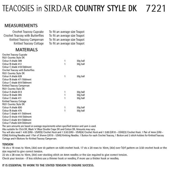 Tea Cosies Knitting Pattern | Sirdar Country Style DK 7221 | Digital Download - Pattern Table