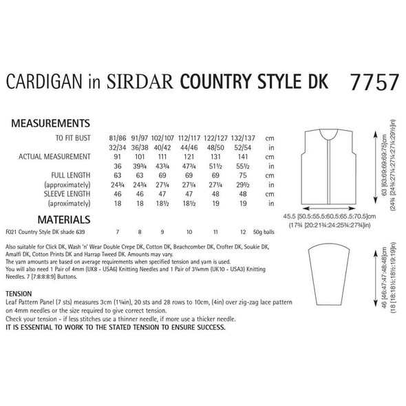 Ladies Cardigan Knitting Pattern | Sirdar Country Style DK 7757 | Digital Download - Pattern Table