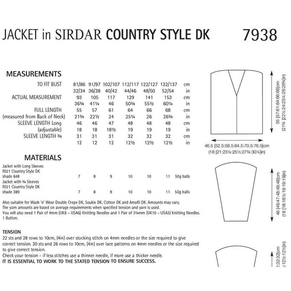 Woman's Jacket Knitting Pattern | Sirdar Country Style DK 7938 | Digital Download - Pattern Table