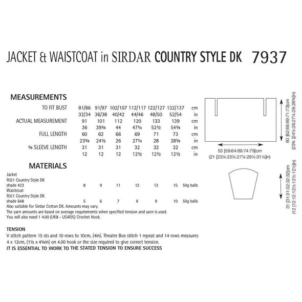 Ladies Jacket and Waistcoat Knitting Pattern | Sirdar Country Style DK 7937 | Digital Download - Pattern Table