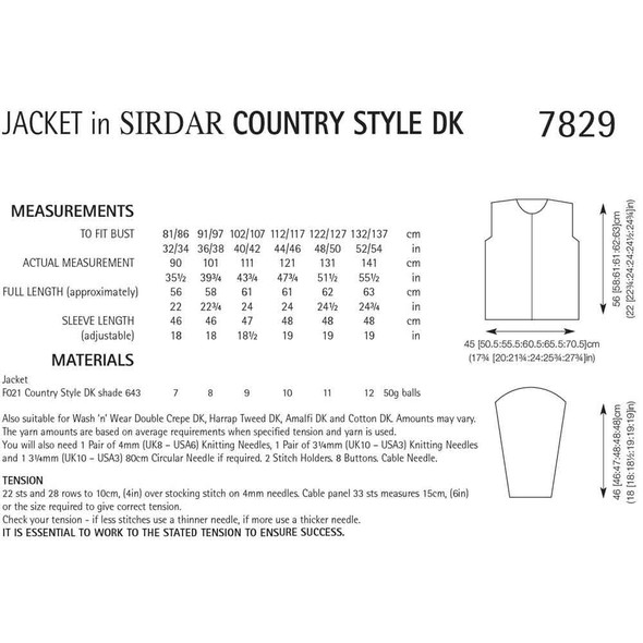Women Jacket Knitting Pattern | Sirdar Country Style DK 7829 | Digital Download - Pattern Table