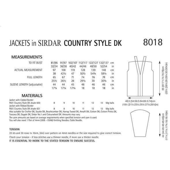 Ladies Jackets Knitting Pattern | Sirdar Country Style DK 8018 | Digital Download - Pattern Table