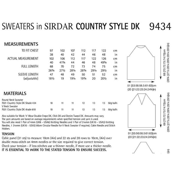 Men's Sweaters Knitting Pattern | Sirdar Country Style DK 9434 | Digital Download - Pattern Table