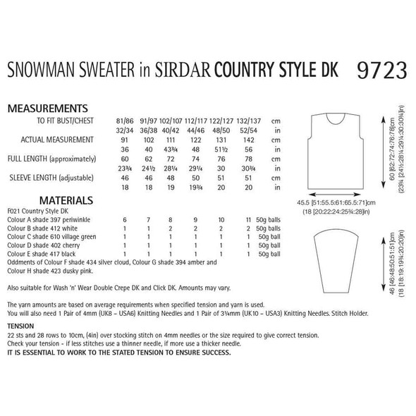 Snowman Christmas Sweater Knitting Pattern | Sirdar Country Style DK 9723 | Digital Download - Pattern Table