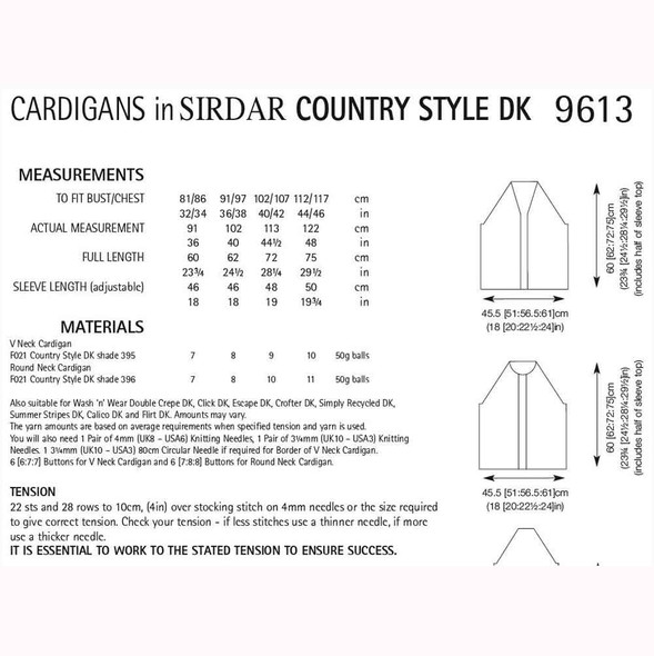 Men & Women Cardigans Knitting Pattern | Sirdar Country Style DK 9613 | Digital Download - Pattern Table