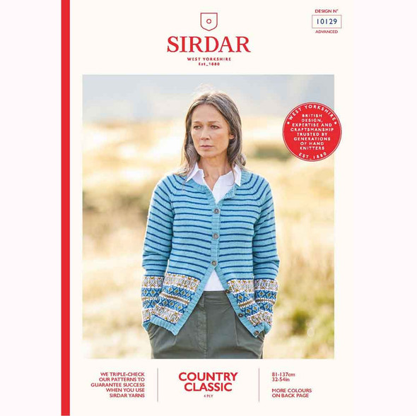 Colourwork Cardigan Knitting Pattern | Sirdar Country Classic 4 Ply 10129 | Digital Download - Main Image