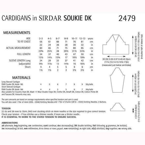 Girls' Cardigan Knitting Pattern | Sirdar Soukie DK 2479 | Digital Download - Pattern Table
