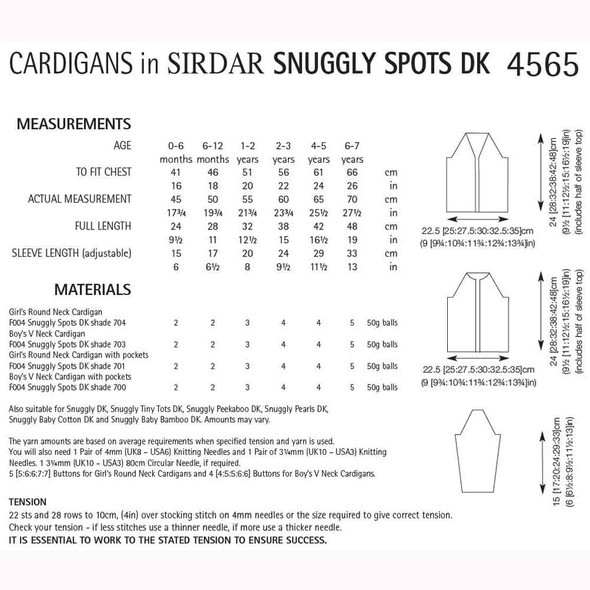 Baby and Children Cardigans Knitting Pattern | Sirdar Snuggly Spots DK 4565 | Digital Download - Pattern Table