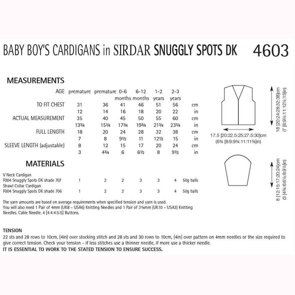 Baby Boy's Cardigans Knitting Pattern | Sirdar Snuggly Spots DK 4603 | Digital Download - Pattern Table