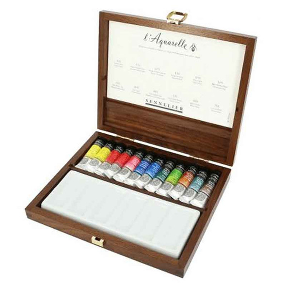 Sennelier l'Aquarelle Luxury Walnut Watercolour Set | 12 x 10ml Tubes - Main Image