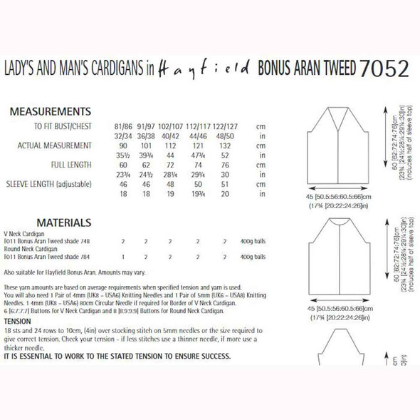 Men & Women Cardigans Knitting Pattern | Sirdar Hayfield Bonus Aran Tweed 7052 | Digital Download - Table Pattern