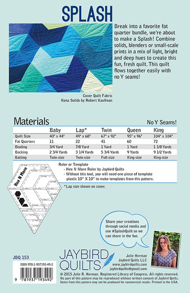 Splash | Jaybird Quilts | Quilt Pattern | Back Cover