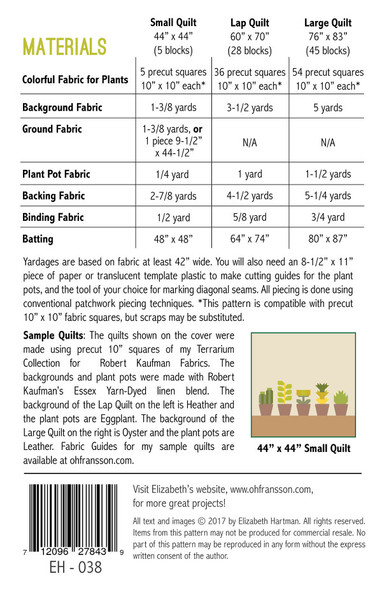 Greenhouse | Elizabeth Hartman | Quilt Pattern | Back Cover