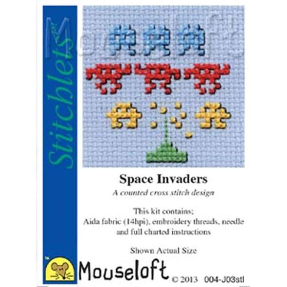 Mouseloft Stitchlets Mini Cross Stitch Kits | Space Invaders