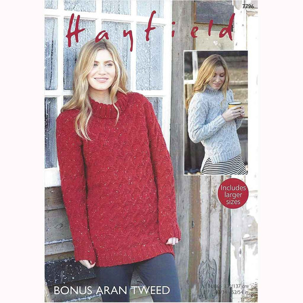Sweater Dress and Sweater Knitting Pattern | Sirdar Hayfield Bonus Aran Tweed 7796 | Digital Download - Main Image