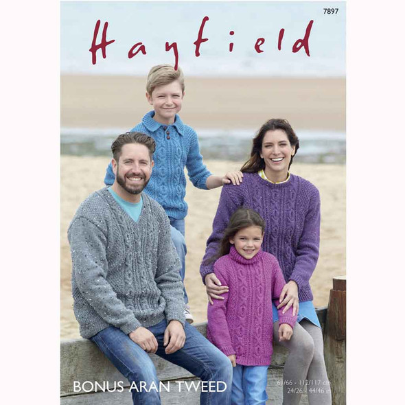Family Sweaters Knitting Pattern | Sirdar Hayfield Bonus Aran Tweed 7897 | Digital Download - Main Image