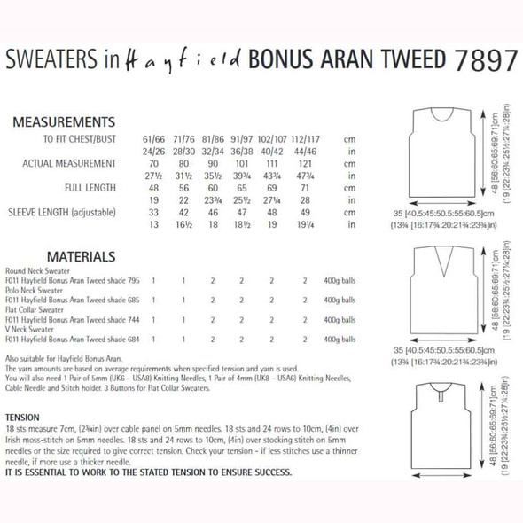 Family Sweaters Knitting Pattern | Sirdar Hayfield Bonus Aran Tweed 7897 | Digital Download - Pattern Information