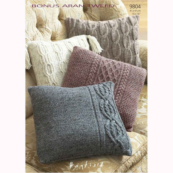 Cushion Covers Knitting Pattern | Sirdar Hayfield Bonus Aran Tweed 9804 | Digital Download - Main Image