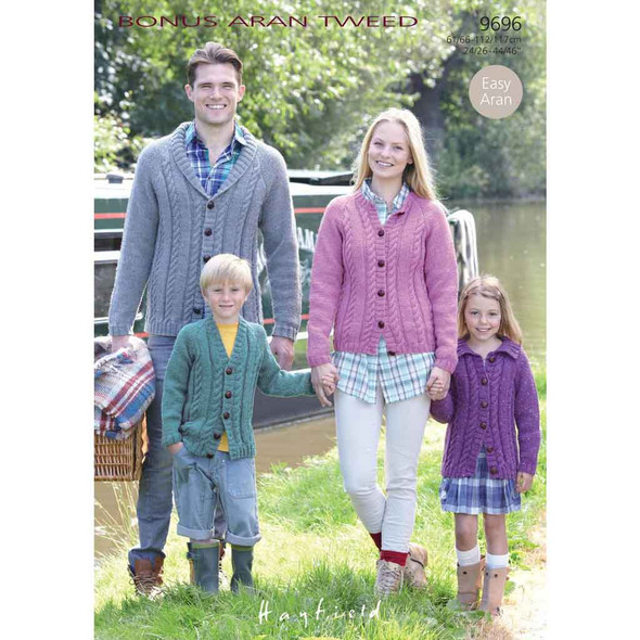 Family Cardigans Knitting Pattern | Sirdar Hayfield Bonus Aran Tweed 9696 | Digital Download - Main Image