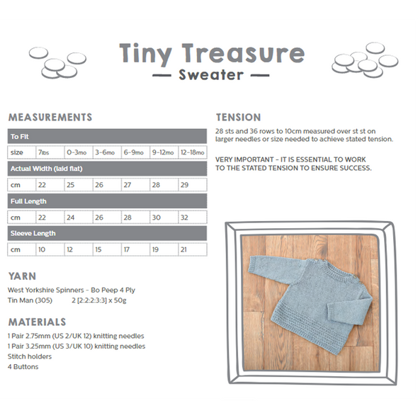 Tiny Treasures Sweater Knitting Pattern | WYS Bo Peep 4 Ply Knitting Yarn WYS98986 | Free Digital Download - Pattern Information