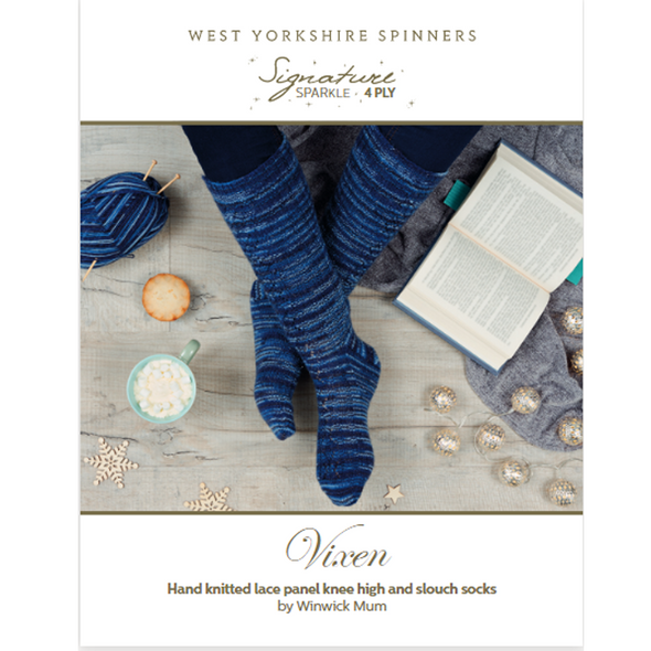 Vixen Lace Panel Knee High & Slouch Socks (Silent Night) Knitting Pattern | WYS Signature 4 Ply Sparkle Knitting Yarn WYS98067 | Digital Download - Main Image