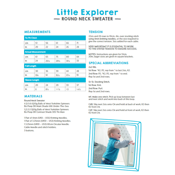 Little Explorer Knitting Pattern | Bo Peep Knitting Yarn WYS58998 | Free Digital Download - Pattern Information