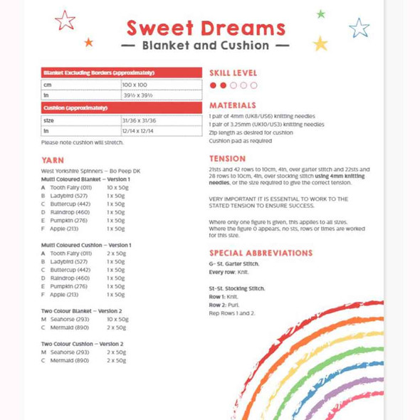 Sweet Dreams Blanket and Cushion Knitting Pattern | WYS Bo Peep DK Knitting Yarn DBP0129 | Digital Download - Pattern Information