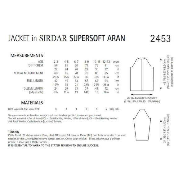 Girl's Jacket Knitting Pattern | Sirdar Supersoft Aran 2453 | Digital Download - Pattern Table