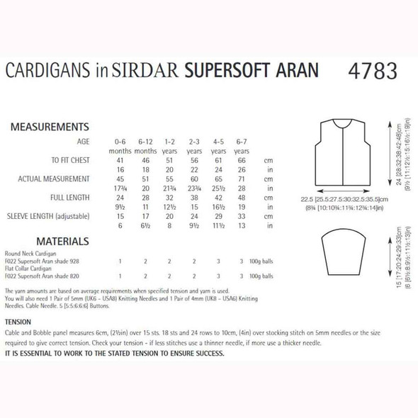 Girl's Cardigans Knitting Pattern | Sirdar Supersoft Aran 4783 | Digital Download - Pattern Information