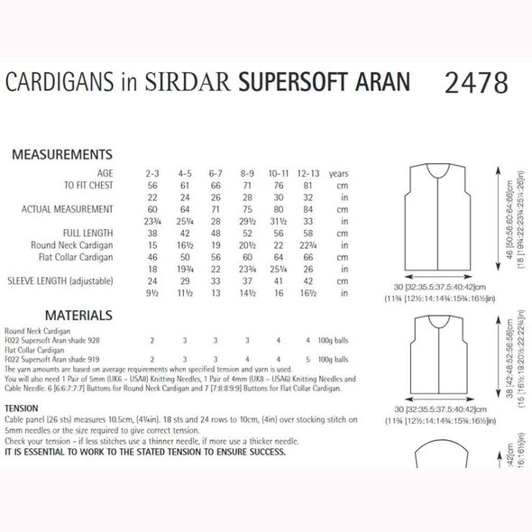 Girl's Cardigans Knitting Pattern | Sirdar Supersoft Aran 2478 | Digital Download - Pattern Information