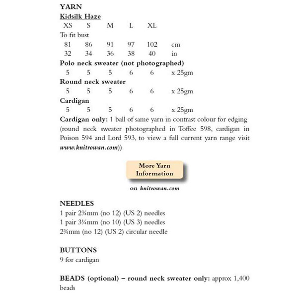 Rowan Elizabeth Women Knitting Pattern using Kidsilk Haze | Digital Download (ROWEB-02569) - Pattern Table