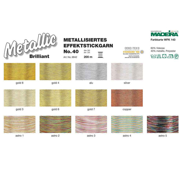 Madeira | Metallic No.40 | Brilliant | 200m | Various Colours