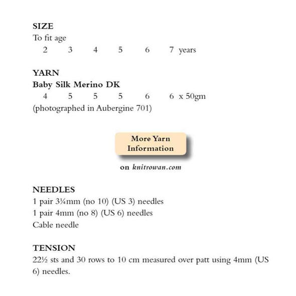 Rowan Franklin Children & Babies Sweater Knitting Pattern using Baby Merino Silk DK | Digital Download (ZB195-00004) - Pattern Table
