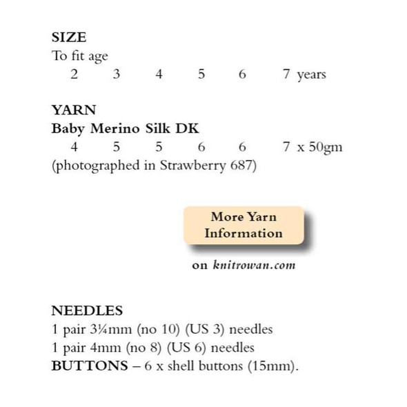 Rowan Penny Children & Babies Cardigan Knitting Pattern using Baby Merino Silk DK | Digital Download (ZB195-00009) - Pattern Table