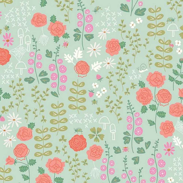 New Dawn | Riley Blake | C9851-Mint | Cottage Garden Flowers on Mint