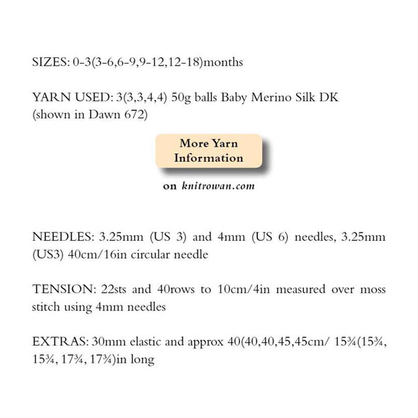 Rowan Moss Stitch Joggers Baby Knitting Pattern using Baby Merino Silk DK | Digital Download (ZB233-00003) - Pattern Table
