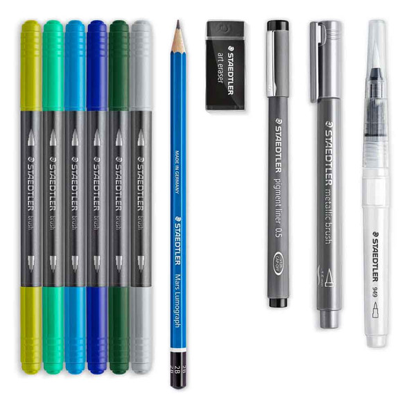 Staedtler Design Journey Hand Lettering and Watercolour Set | 11pcs - Content