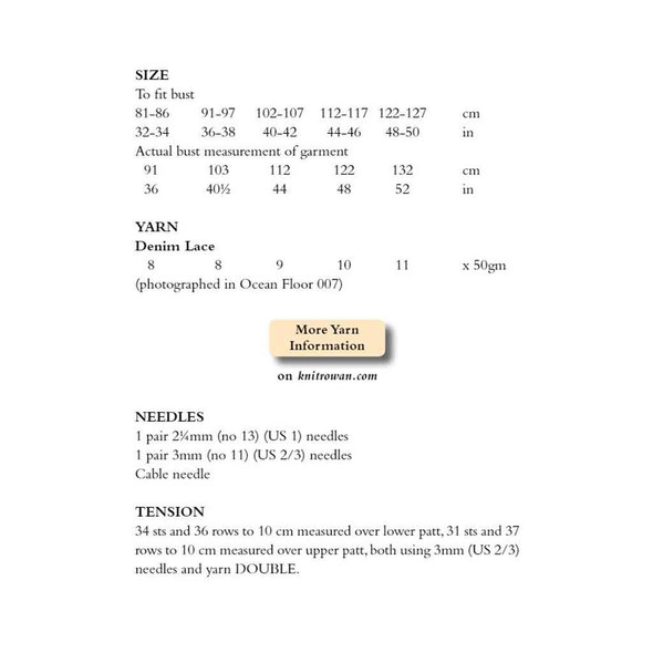 Rowan Hermia Womans Sweater Knitting Pattern using Denim Lace | Digital Download (ZB234-00001) - Pattern Table