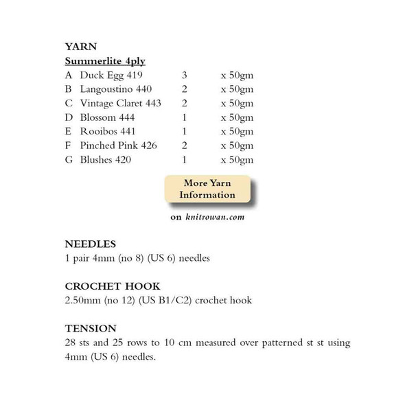 Rowan Comorant Womens Accessories Knitting & Crochet Pattern using Summerlite 4ply | Digital Download (ZB248-00005) - Pattern Table