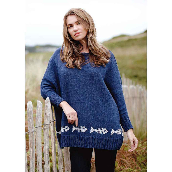 Rowan Sunfish Womens Sweater Knitting Pattern using Denim Revive | Digital Download (ZB249-00012) - Main Image