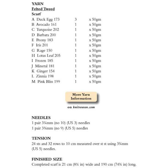 Rowan Colours in the mist scarf Womens Knitting Pattern using Felted Tweed | Digital Download (ZB252-00002) - Pattern Table