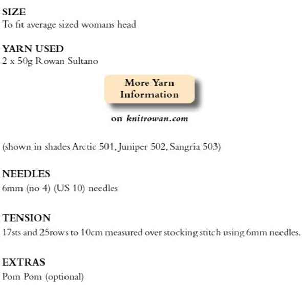 Rowan Charlotte Hat Womens Knitting Pattern using Sultano | Digital Download (ZB258-00006) - Pattern Table