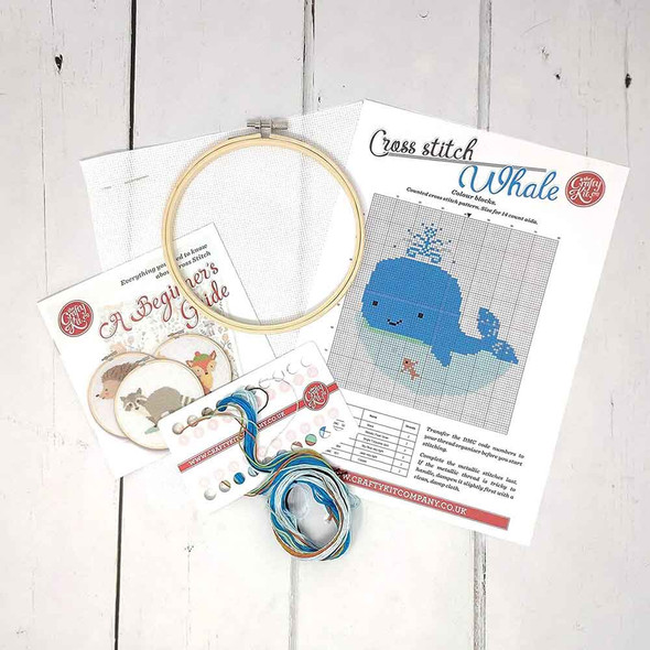 Cute Whale | Cross Stitch Kit | The Crafty Kit Co. - Contents